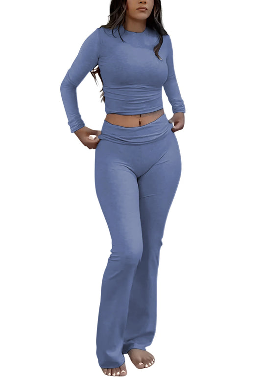 Women's Yoga Two-Piece Set With Long Sleeve Wide-Leg Activewear