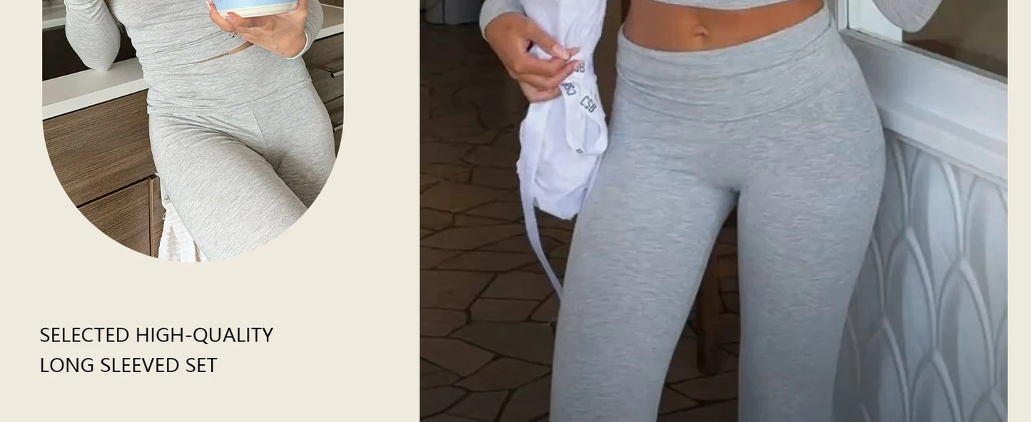 Women's Yoga Two-Piece Set With Long Sleeve Wide-Leg Activewear