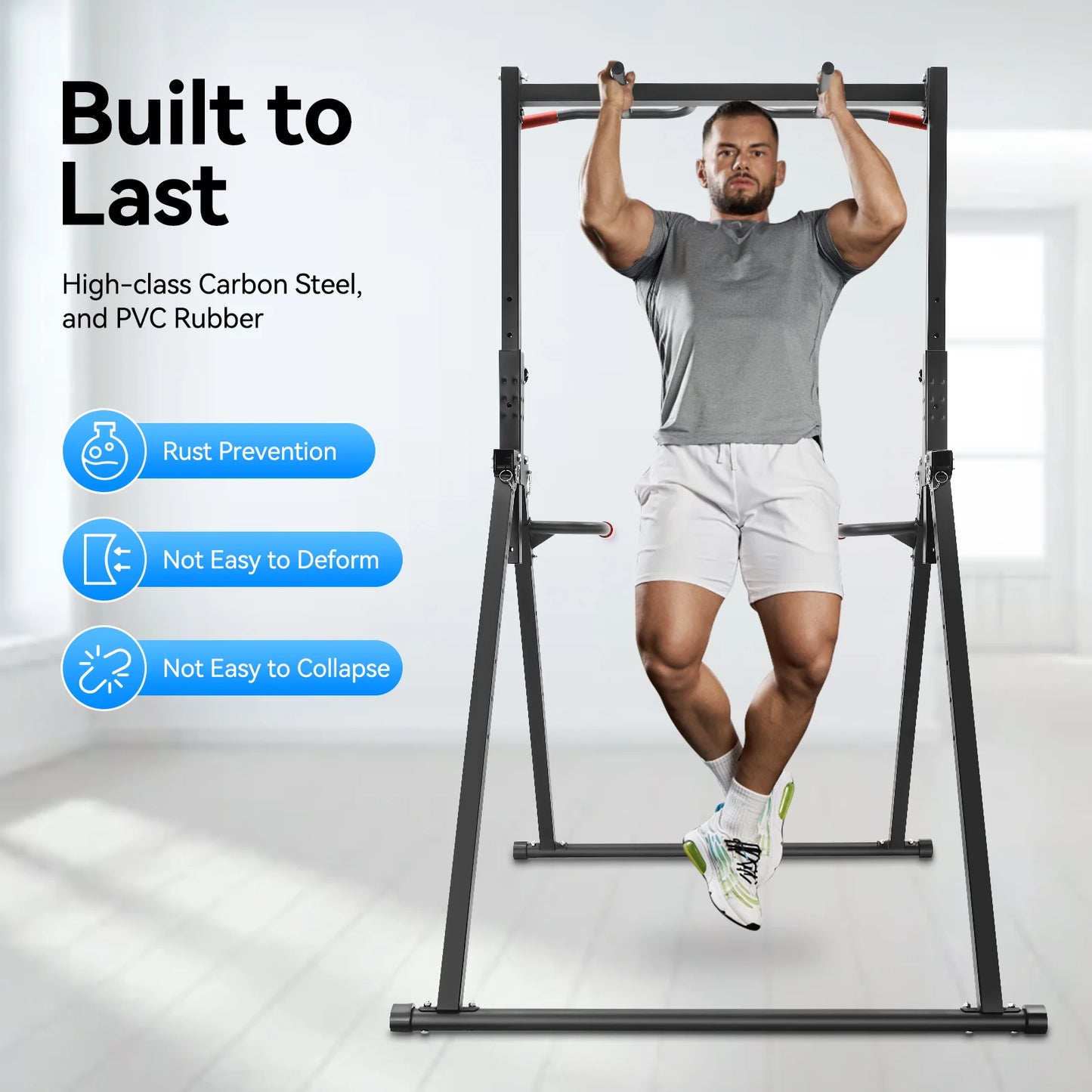 Adjustable Pull Up Bar Foldable Parallel Bars Training Station
