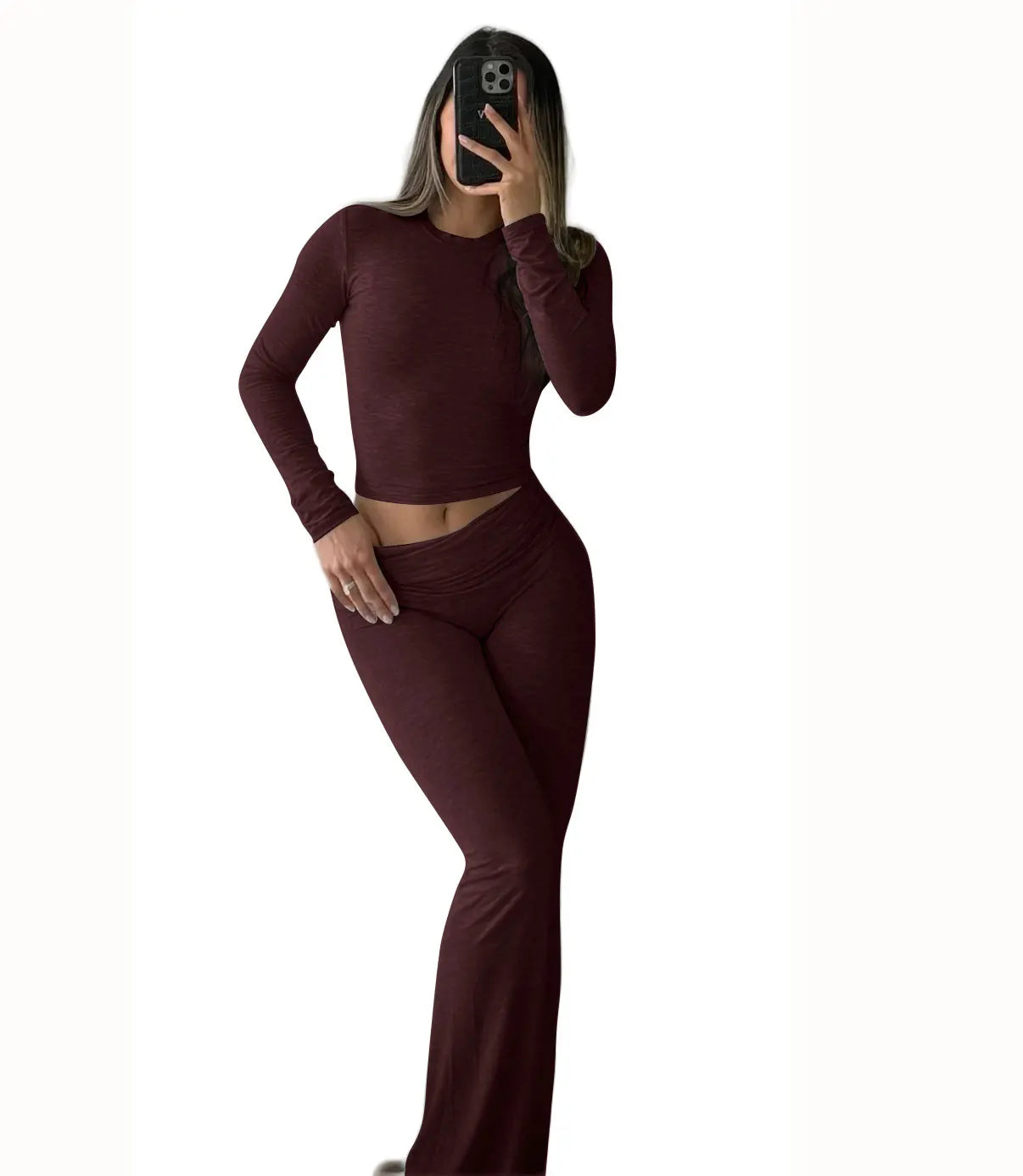 Women's Yoga Two-Piece Set With Long Sleeve Wide-Leg Activewear