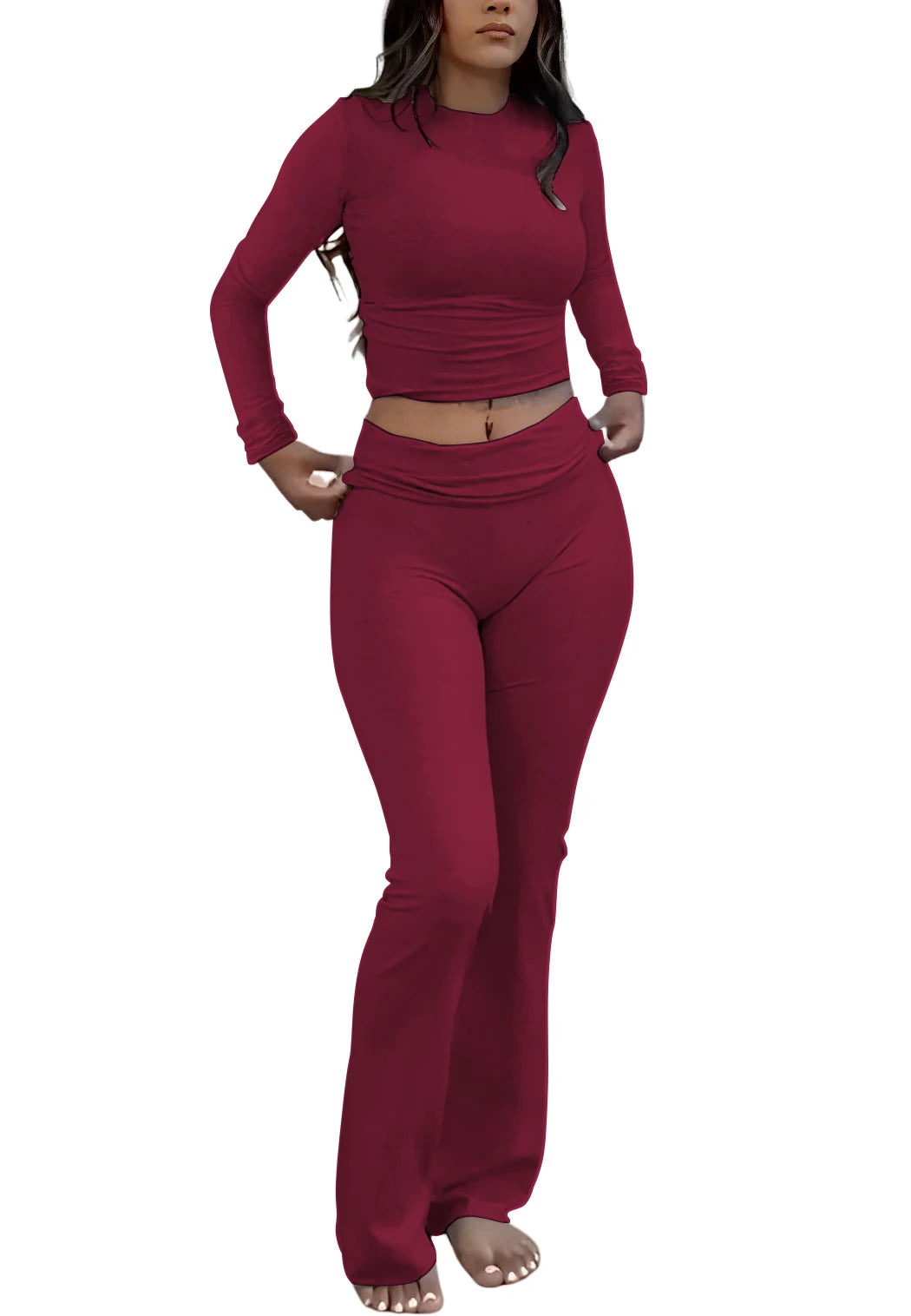 Women's Yoga Two-Piece Set With Long Sleeve Wide-Leg Activewear