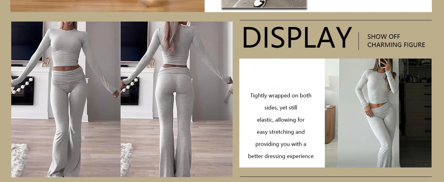 Women's Yoga Two-Piece Set With Long Sleeve Wide-Leg Activewear