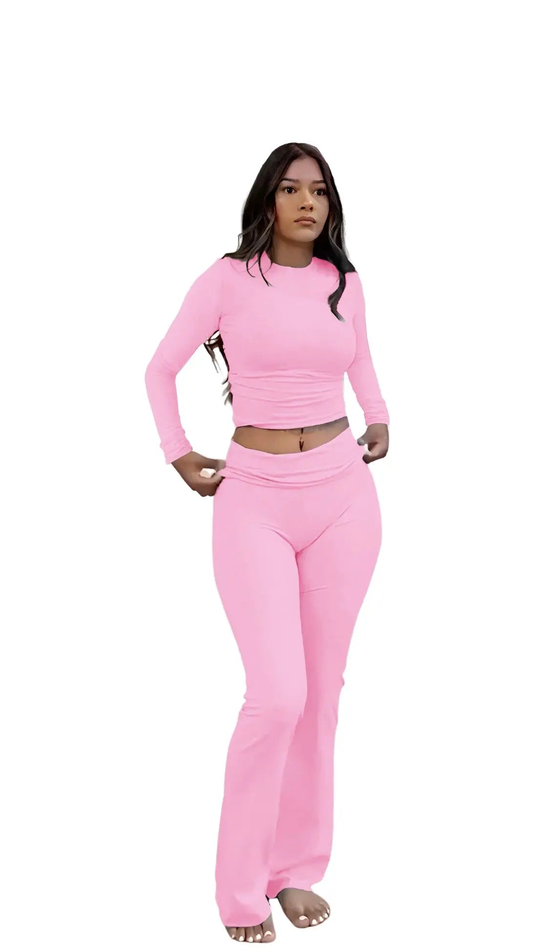 Women's Yoga Two-Piece Set With Long Sleeve Wide-Leg Activewear