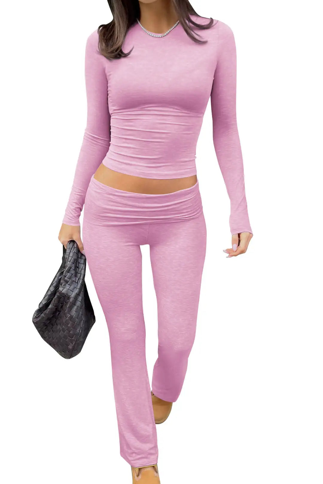 Women's Yoga Two-Piece Set With Long Sleeve Wide-Leg Activewear