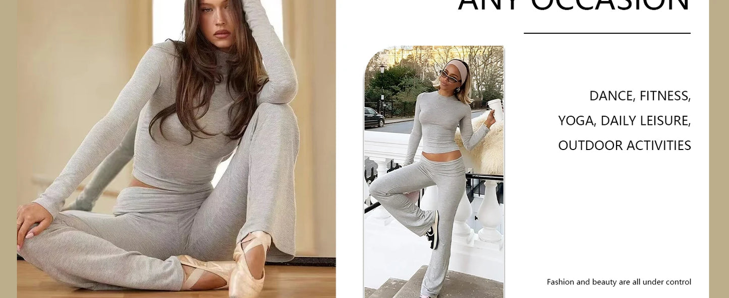 Women's Yoga Two-Piece Set With Long Sleeve Wide-Leg Activewear