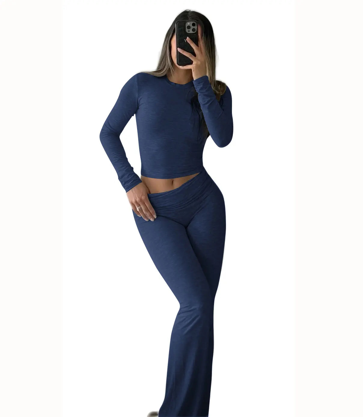 Women's Yoga Two-Piece Set With Long Sleeve Wide-Leg Activewear