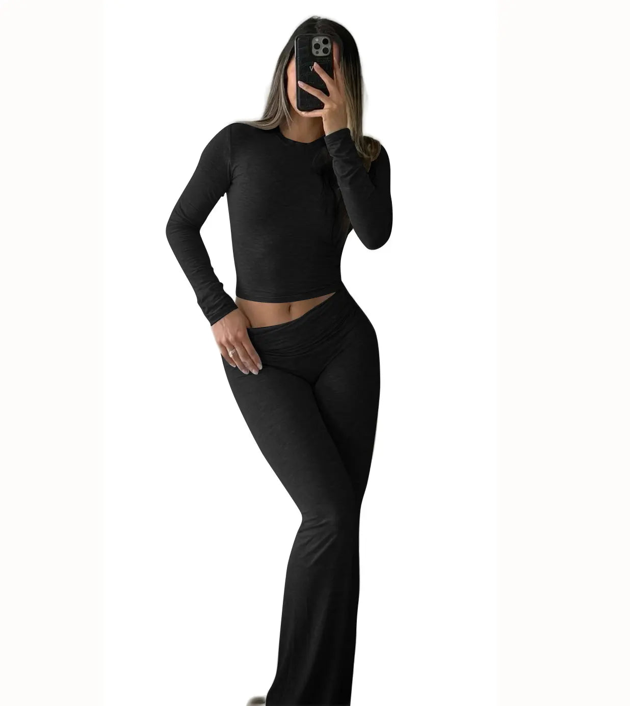 Women's Yoga Two-Piece Set With Long Sleeve Wide-Leg Activewear