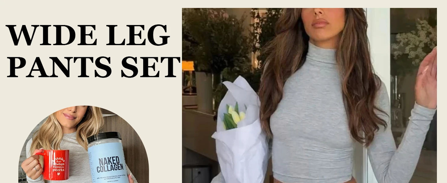 Women's Yoga Two-Piece Set With Long Sleeve Wide-Leg Activewear