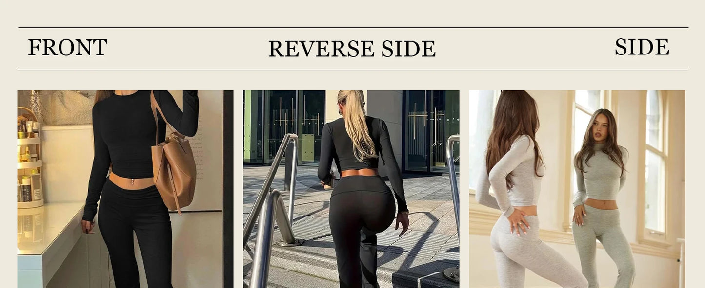 Women's Yoga Two-Piece Set With Long Sleeve Wide-Leg Activewear