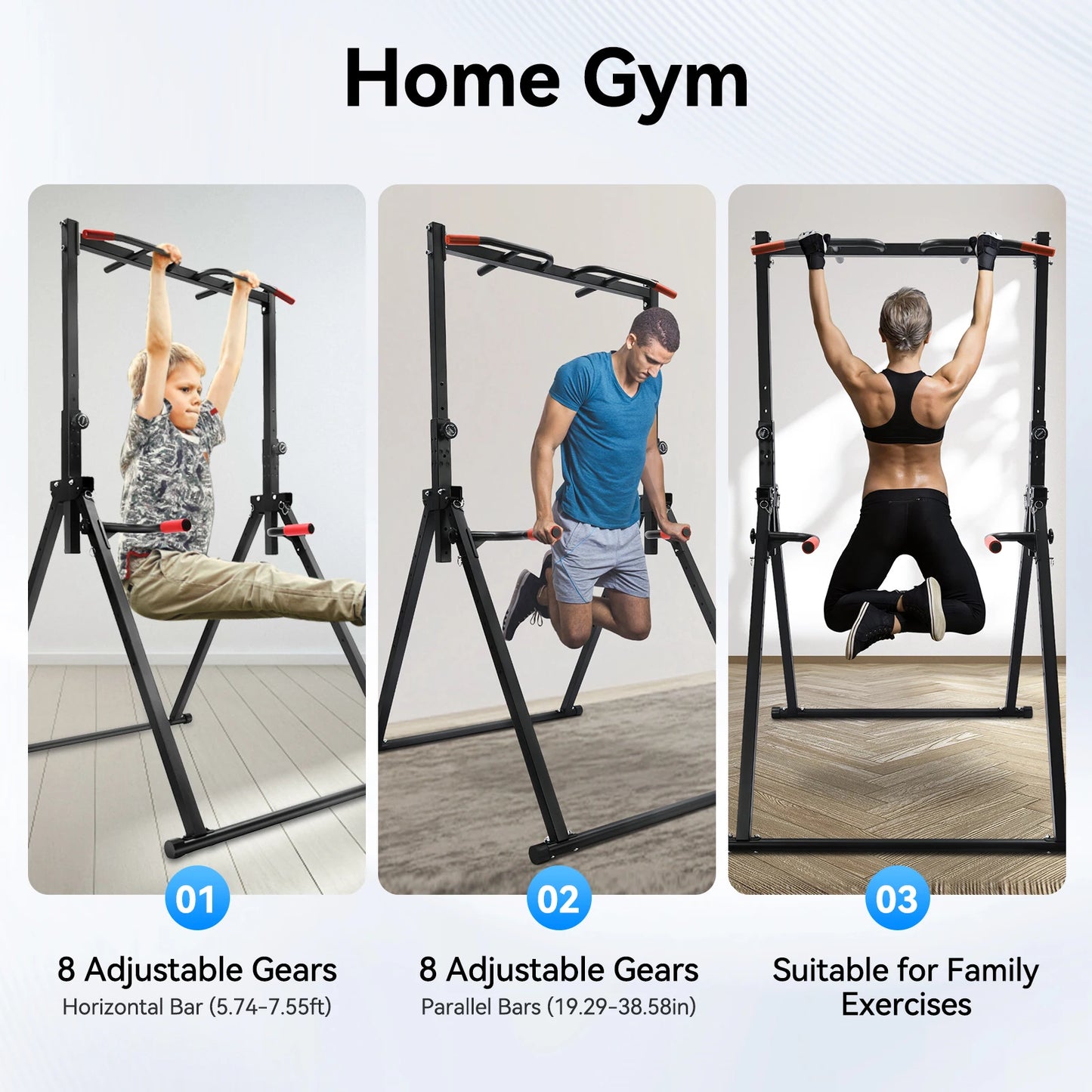 Adjustable Pull Up Bar Foldable Parallel Bars Training Station