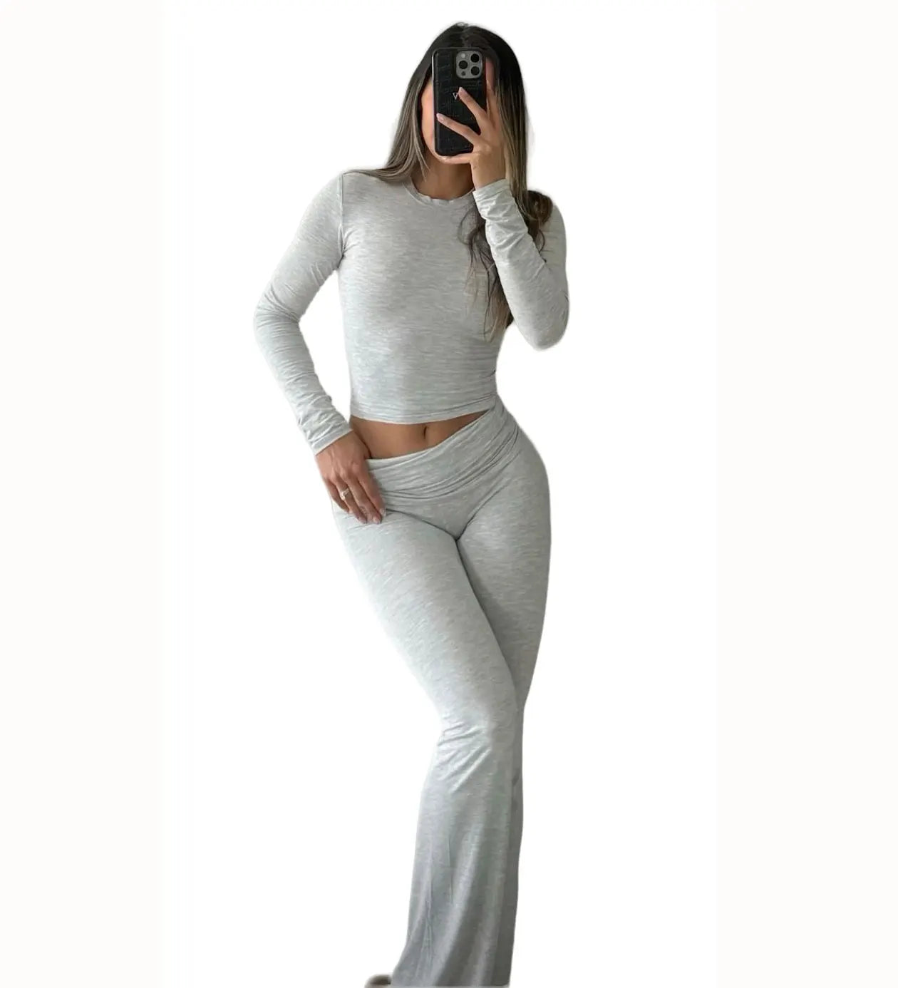 Women's Yoga Two-Piece Set With Long Sleeve Wide-Leg Activewear